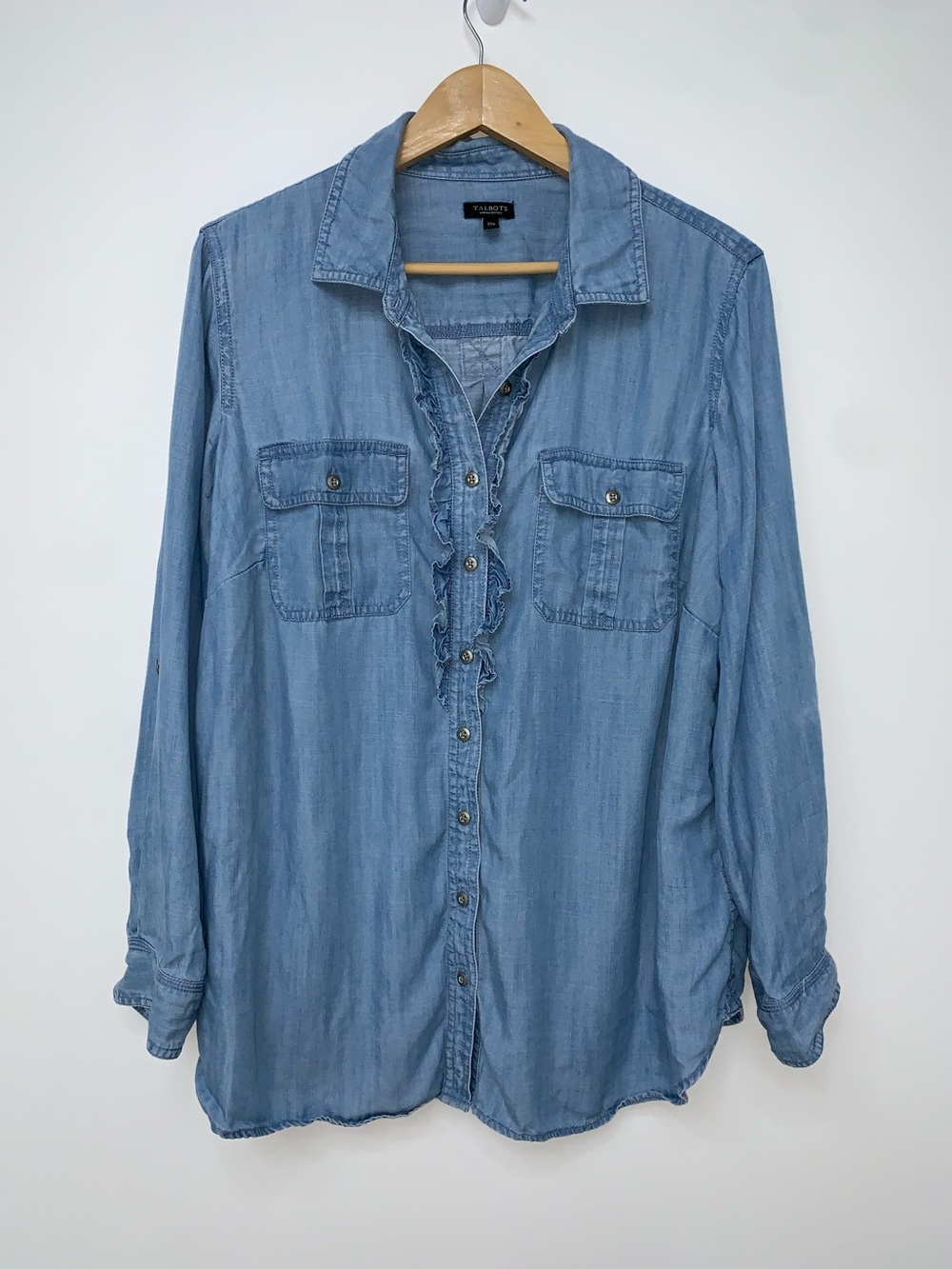 Talbots Blue Chambray Button Down Shirt 2X Petite